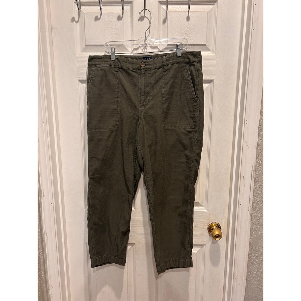 J.Crew Womens Olive Green Slub Cotton‎ Fatigue Utility Pants Size 16 Ankle Leg